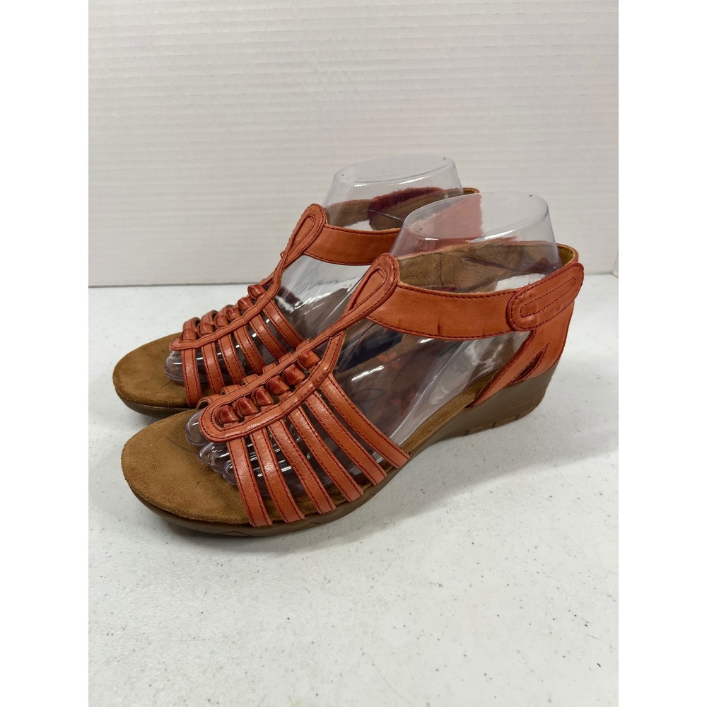 Baretraps Hermine Burnt Orange Strappy Wedge Sandals Memory Foam Womens 8M